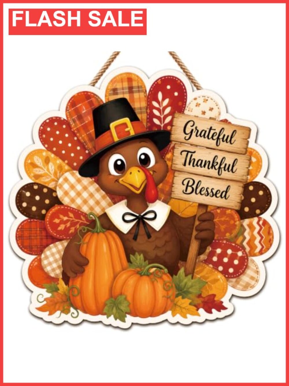Wooden Thanksgiving Turkey Door Sign Grateful Thankful Blessed Wall Decor